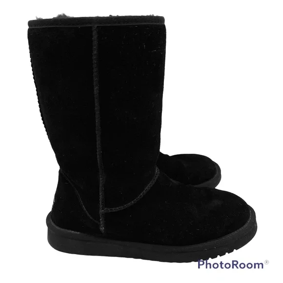 Koolaburra by UGG Black Leather Suede Calf Boots Y2K Faux Fur Lined Women Size 7 - Picture 1 of 14